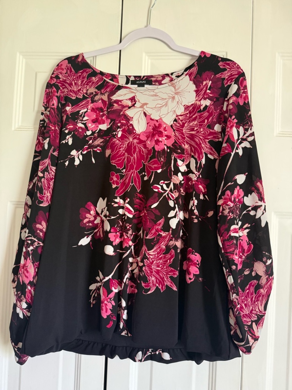 Alfani Black Blouse with Pink Floral Print